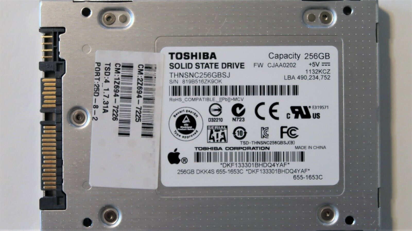 Toshiba THNSNC256GBSJ CJAA0202 Apple# 655-1653C 2.5\