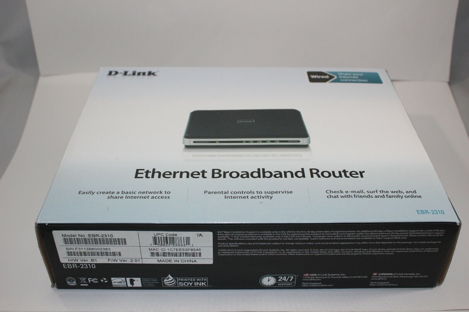 Ethernet Wired Broadband Router D-Link 4-PORT EBR-2310 10/100Mbps LAN 4 Ports