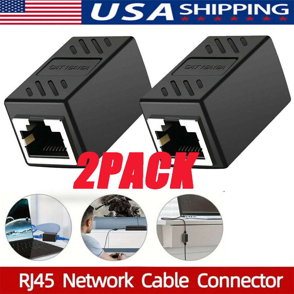 2X RJ45 Inline Coupler Cat7/6/5e/5 Ethernet LAN Network Cable Adapter Lot Black
