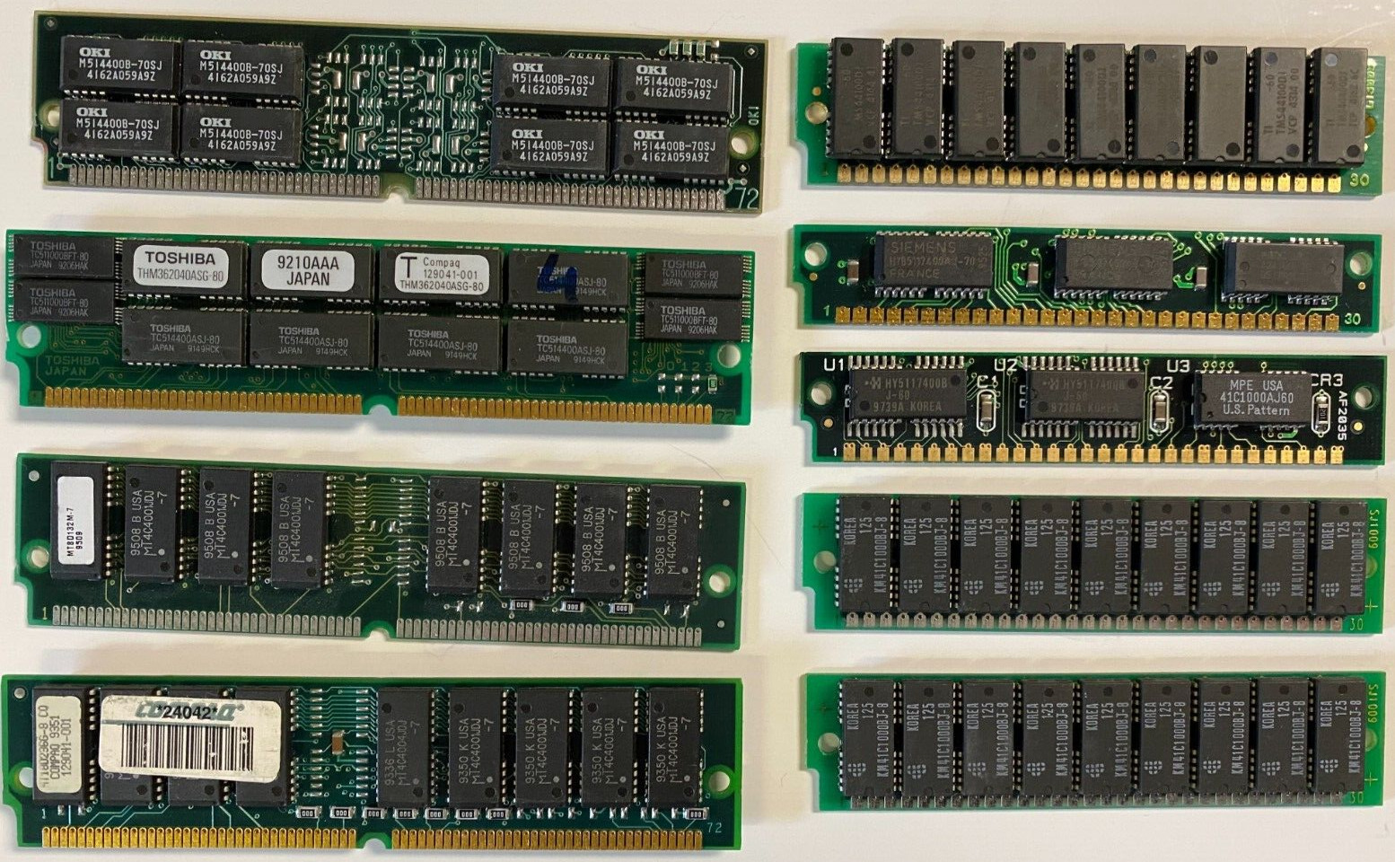 Assorted Vintage PC Memory SIMM modules 30-pin (qty 5) and 72-pin (qty 4)