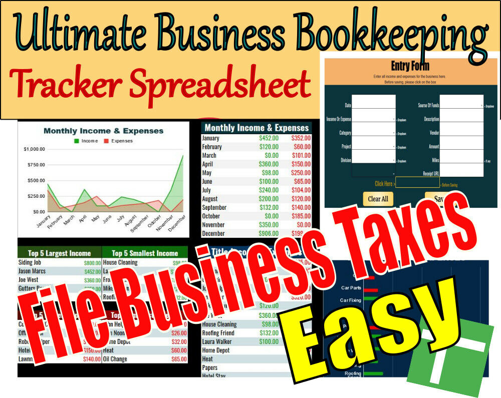 Ultimate Business Bookkeeping Tracker Spreadsheet Download With Tax Filing Form