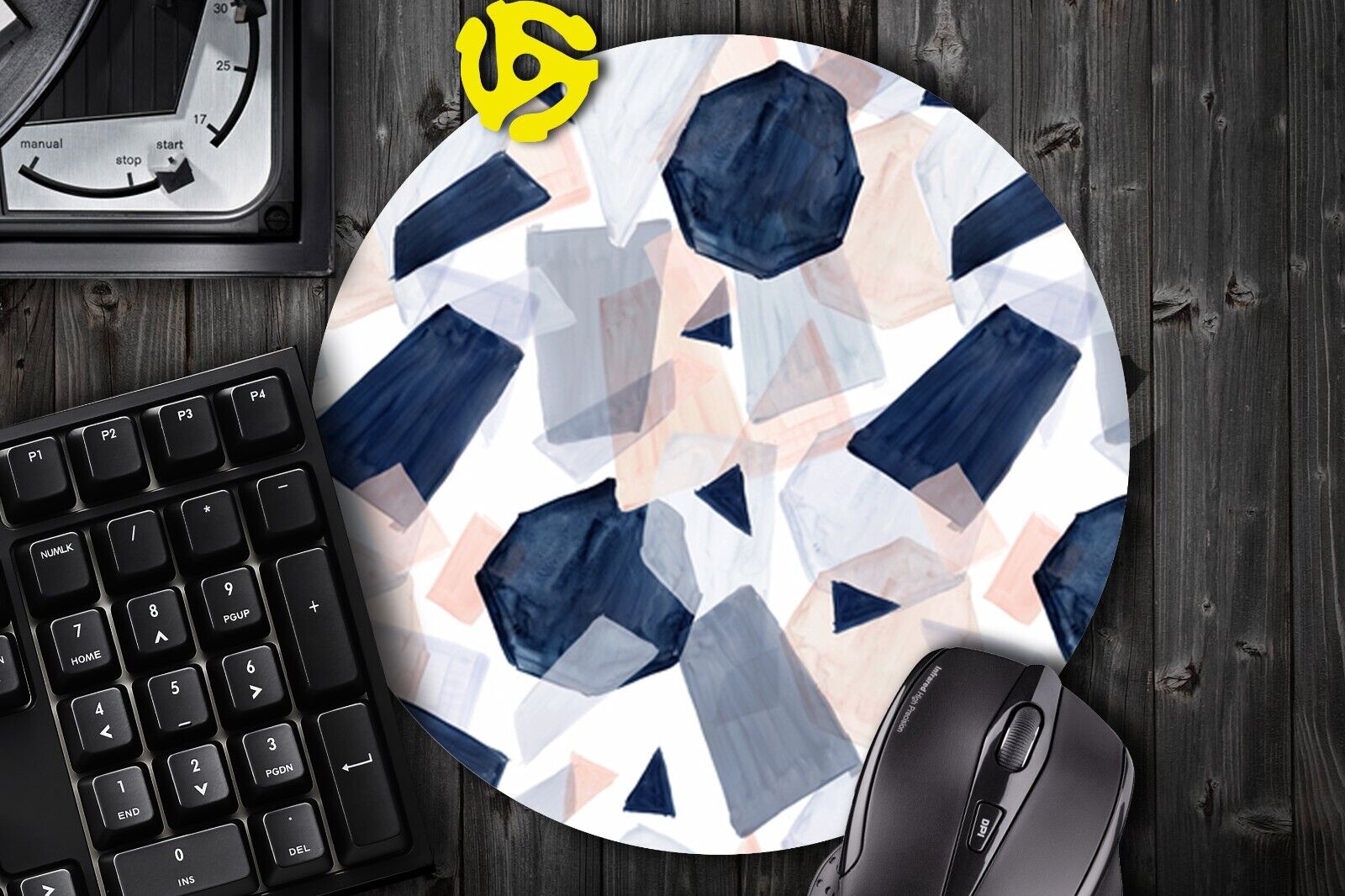 Blush and Navy Geo Crystal Round Mouse Pad Mousepad