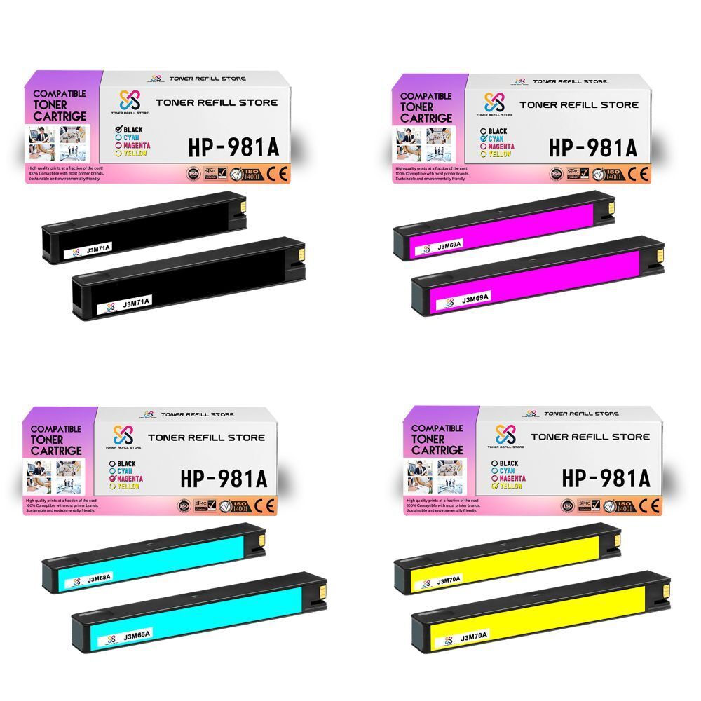 8PK TRS 981A BCMY Compatible for HP PageWide Enterprise 556dn Ink Cartridge