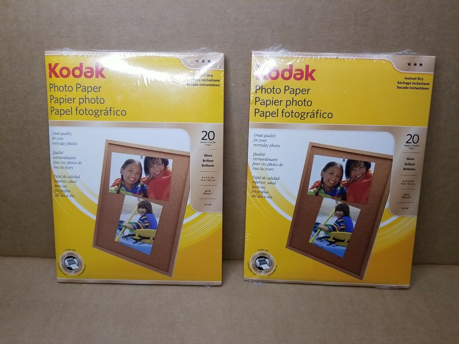 Lot of 2. NEW Kodak Premium Photo Paper Gloss Instant Dry 4x6 20 sheet 48lbs. 