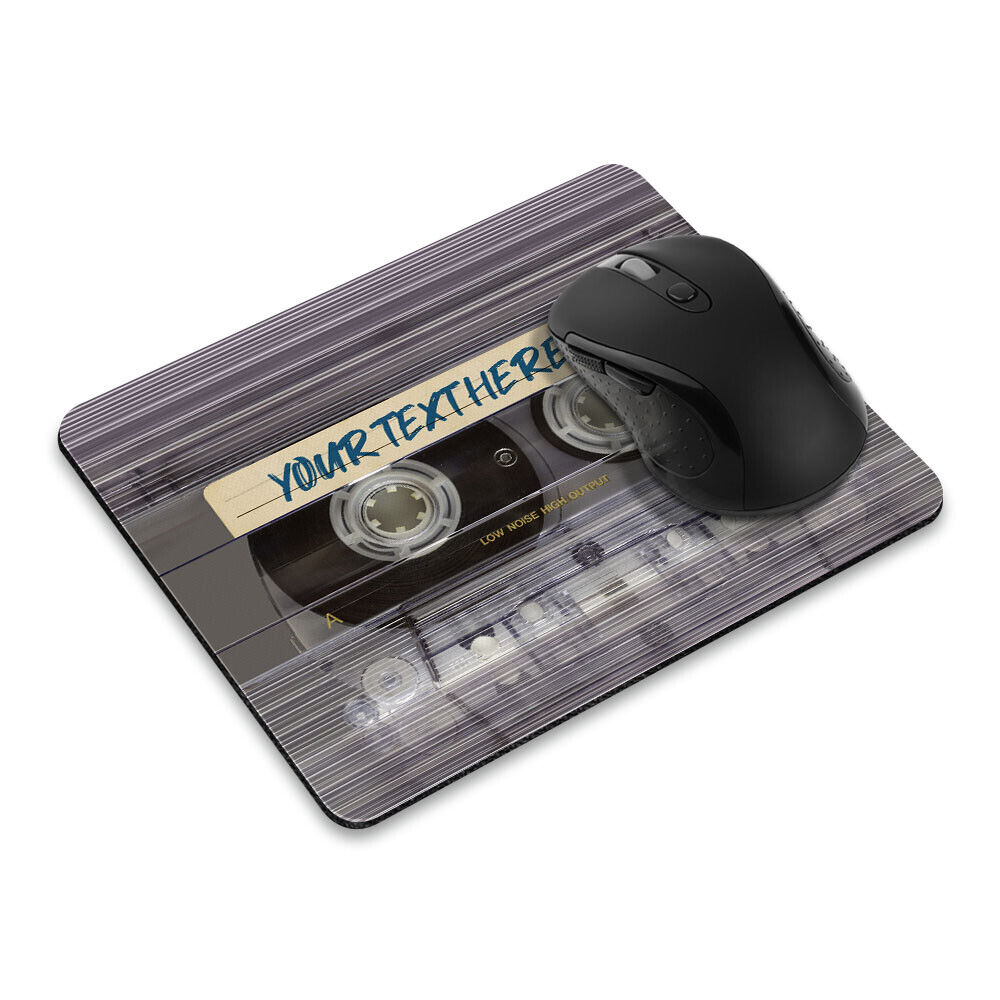 Customized Text Retro Cassette Tape Rectangle Non-Slip MousePad Computer Laptop