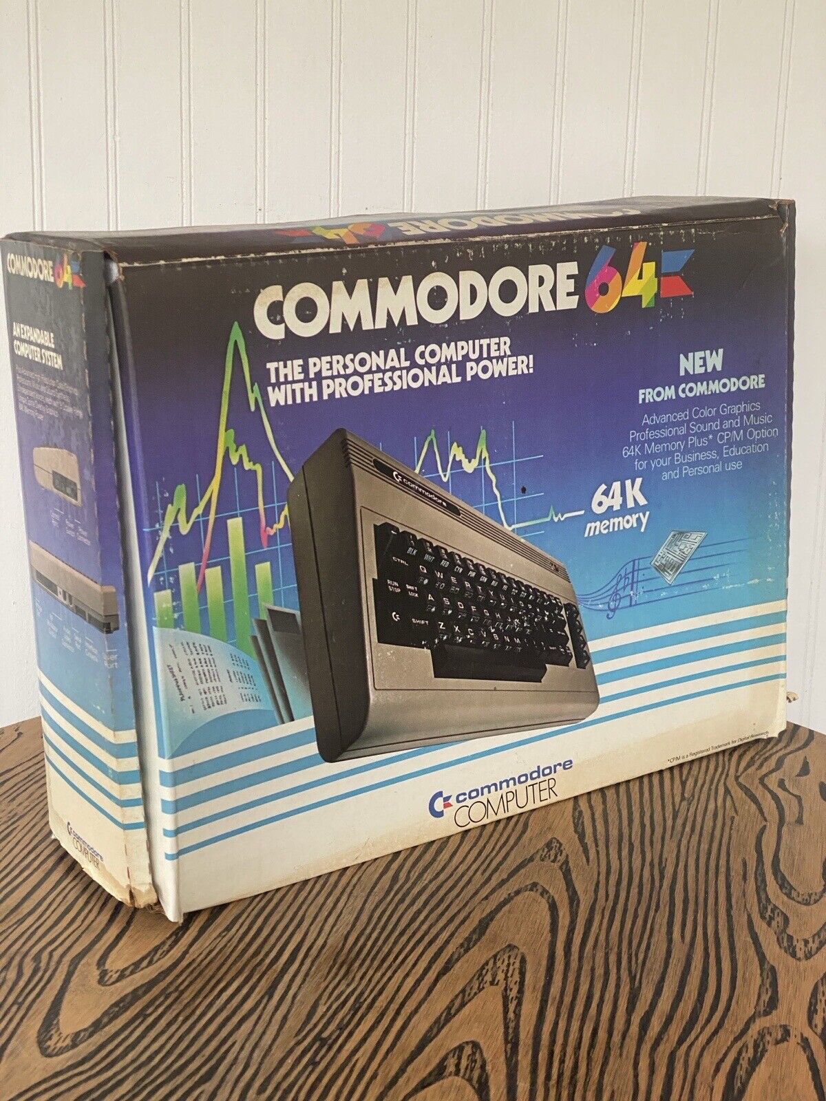 **Commodore 64K Computer W/Original Box/Power Supply/Chords (64K Memory Plus)**
