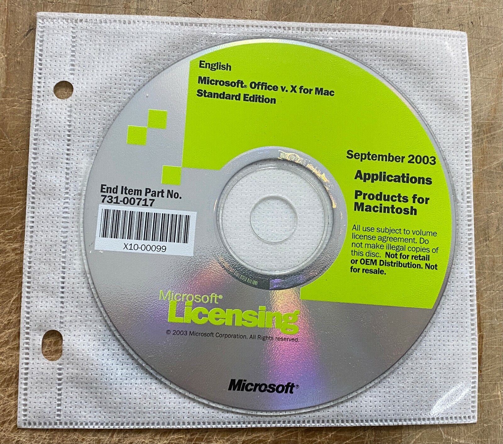 Microsoft Office v. X for Mac Volume License