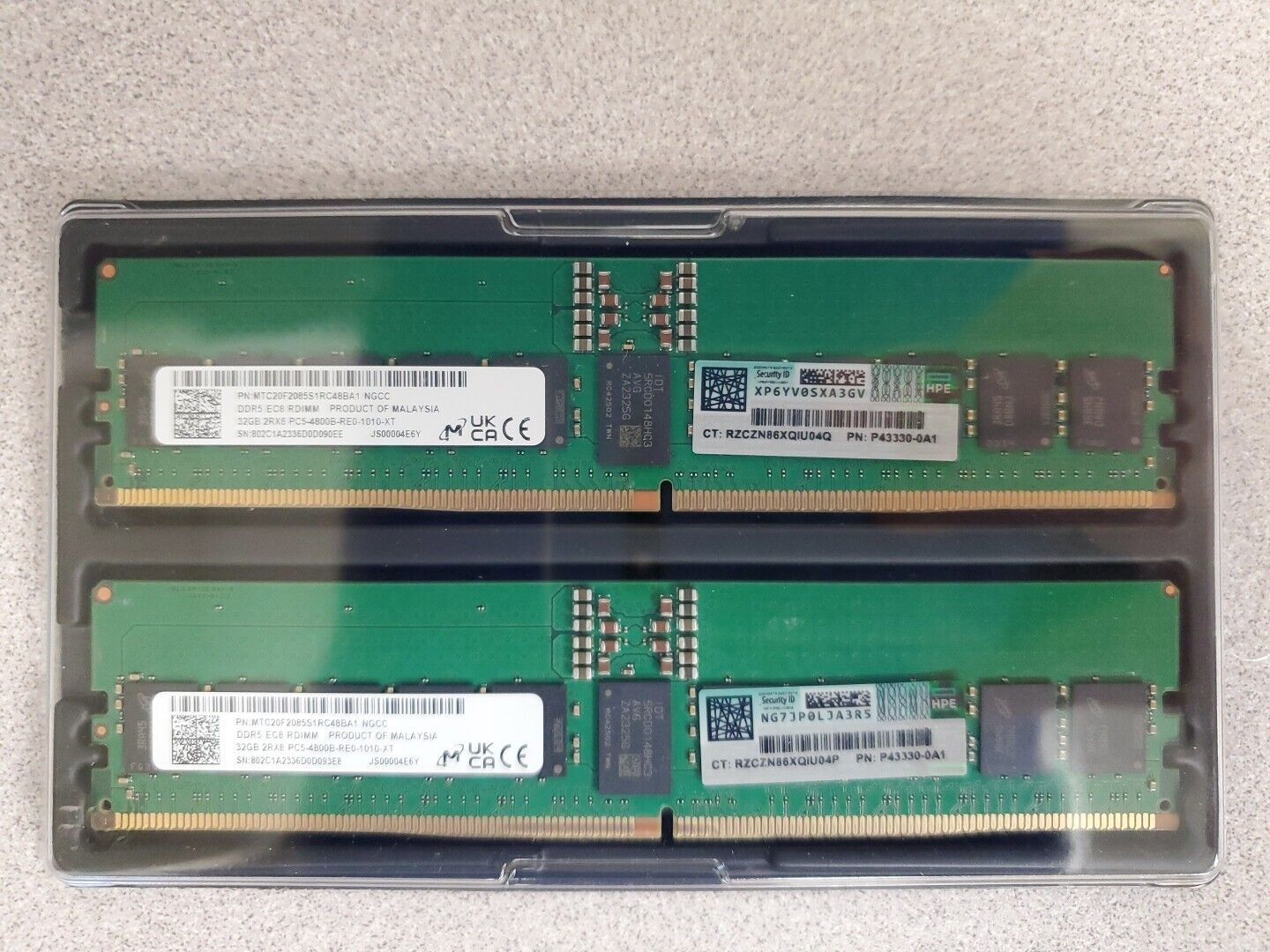 64gb Total  Qty 2  32GB HPE ECC DDR5 Memory PN: P43330-0A1