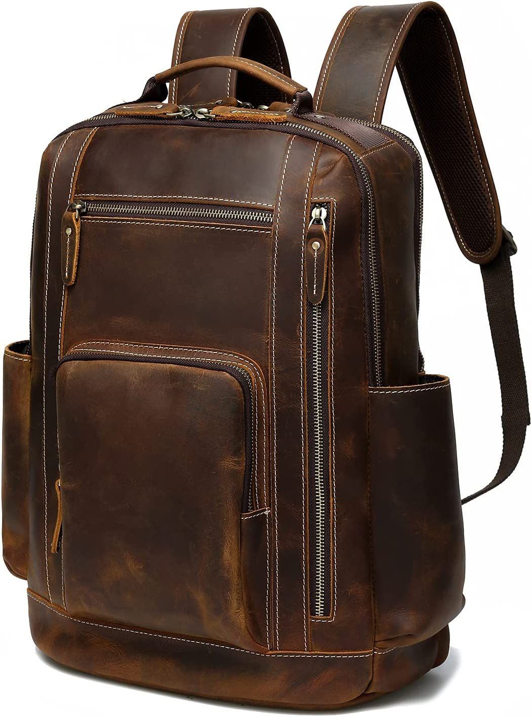 LANNSYNE Men\'s Vintage Full Grain Leather Backpack for 16\