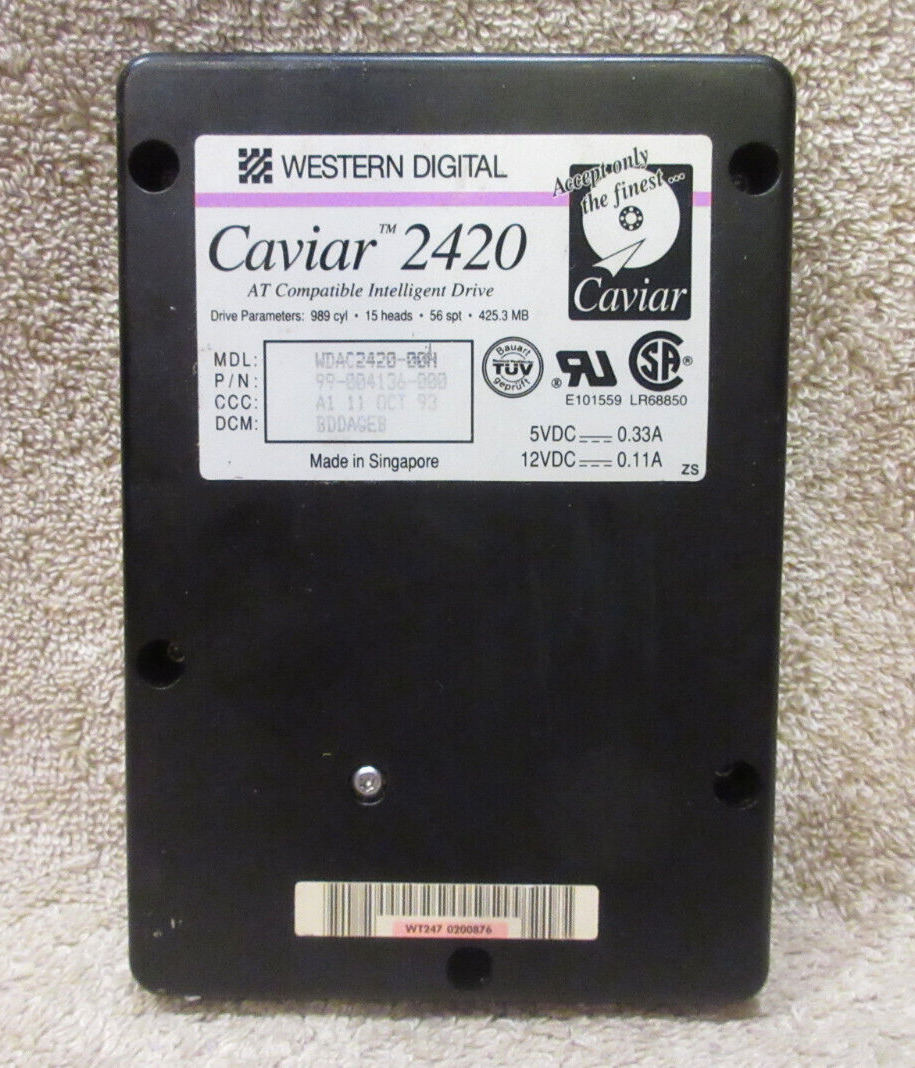Vintage Western Digital WD Caviar 2420 420MB IDE Hard Disk Drive HDD 