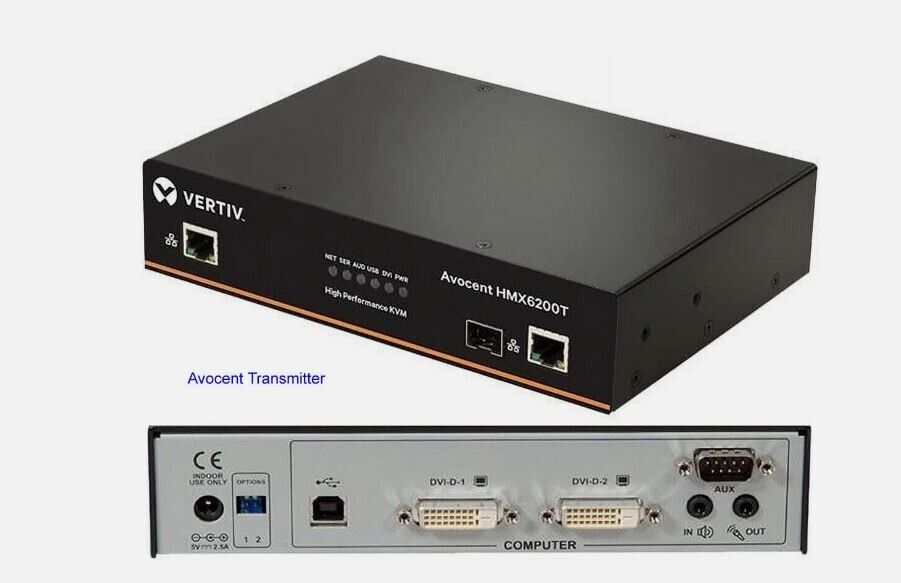 Vertiv HMX 6200 IP KVM Extender, 100m HDMI/DVI-D via CatX or SFP. Includes TX/RX