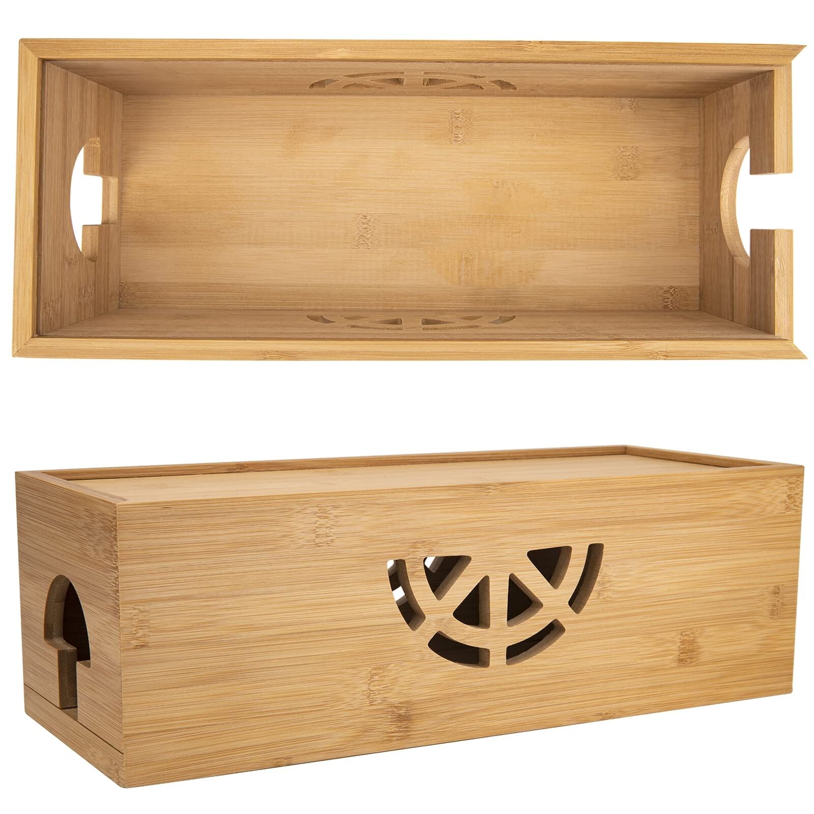 Cable Management Box,Bamboo Cable Management Box,Cord Management Box for Desk...