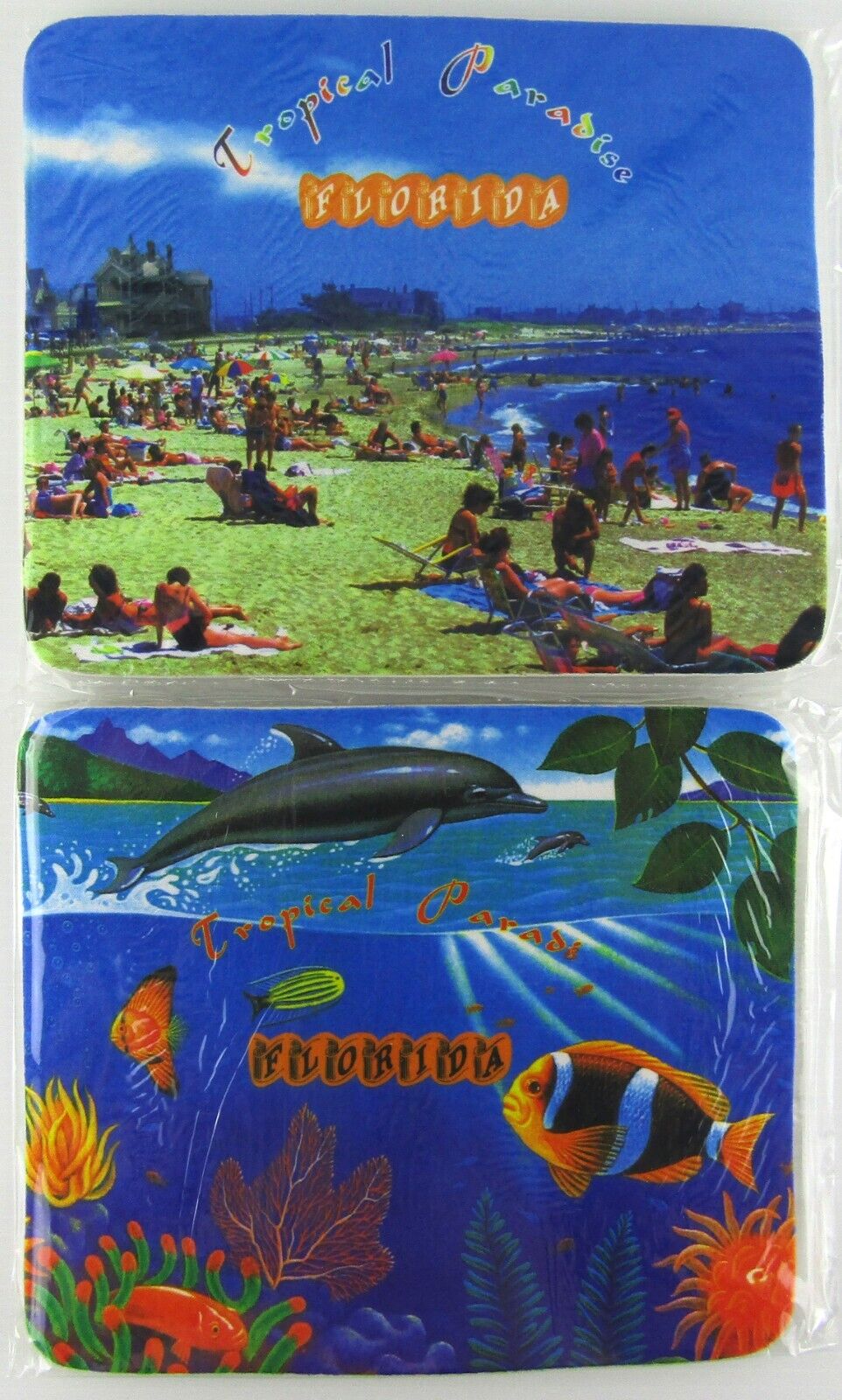 Vintage NOS Florida Beach Mousepad Lot of 2, Beach Underwater Fish Sunbathing