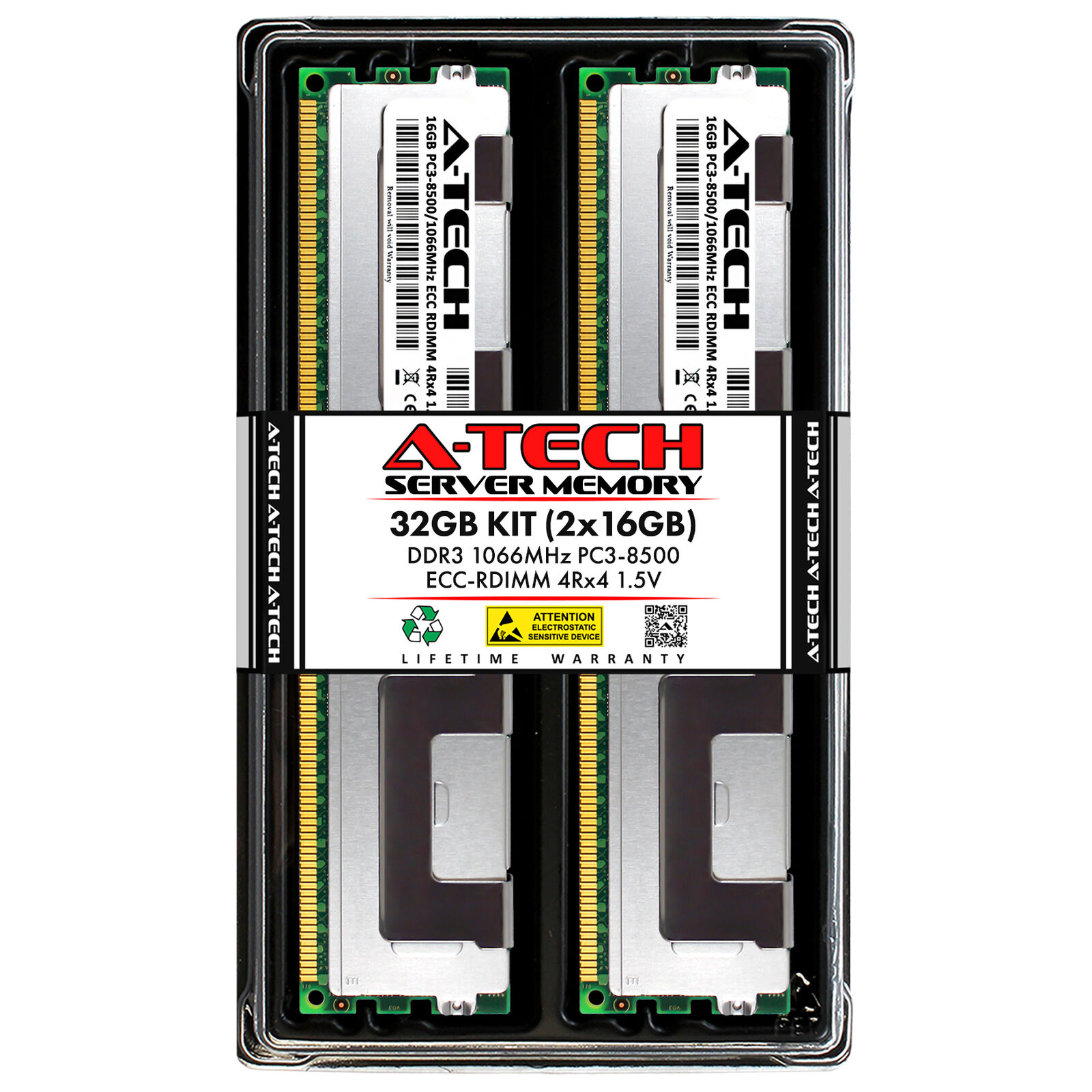 A-Tech 32GB 2x 16GB 4Rx4 PC3-8500R DDR3 1066MHz ECC RDIMM REG Server Memory RAM