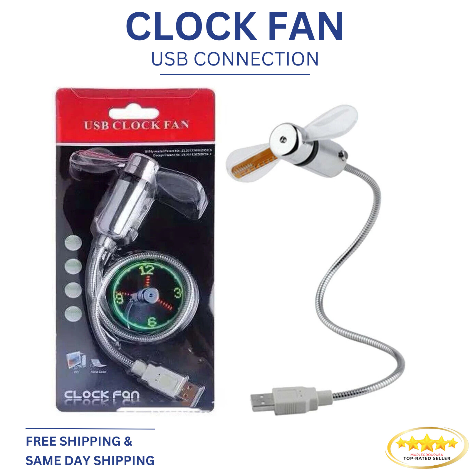 LED Fan Mini USB Clock Fan Powered Cooling Flashing Real Time Display Function