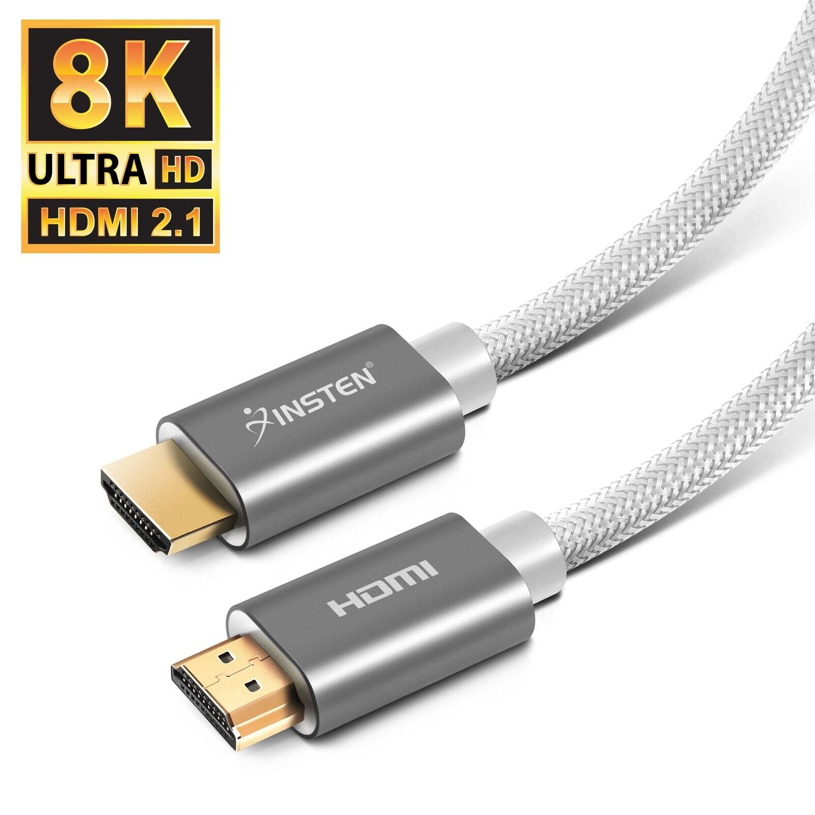 10 Feet HDMI Male to Male Cable 2.1, 8K 60Hz, 48Gbps, Gold Connectors, White