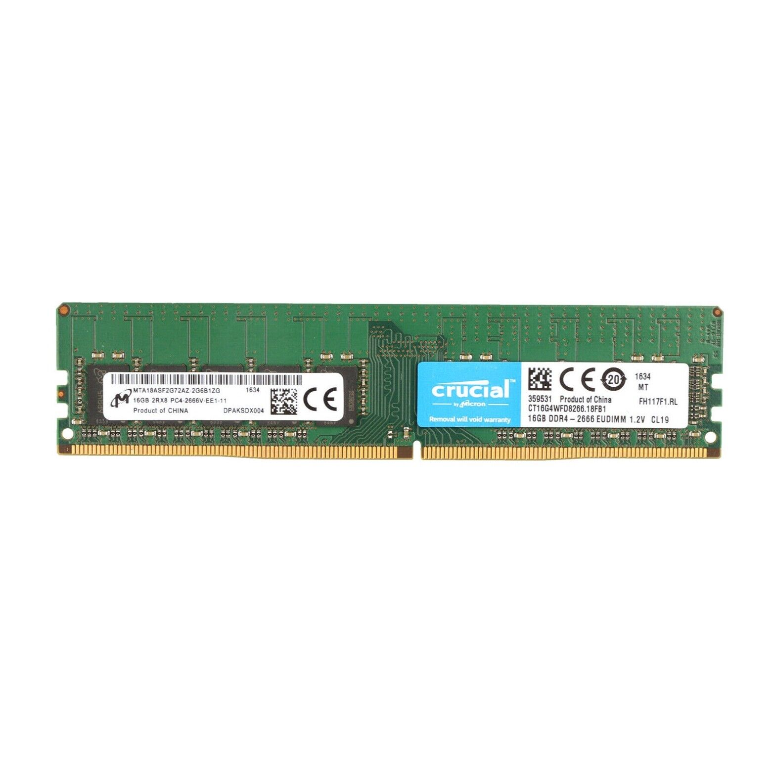 New Crucial 16GB DDR4 2666MHz PC4-21300 2RX8 CL19 ECC UDIMM Memory CT16G4WFD8266