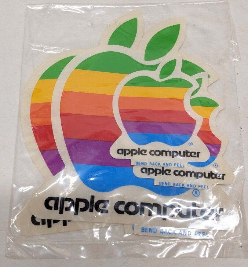 4 Vintage Original 1980s Apple Macintosh Computer Logo Rainbow Decal Stickers