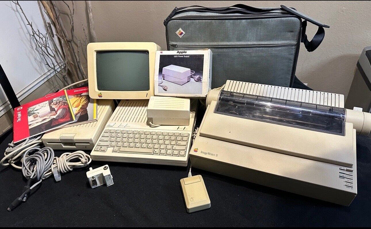 Vintage Apple LLC Computer plus Printer, Bag, Power Supply, External Disk Reader