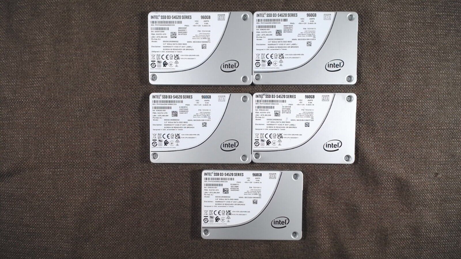 *Lot of 5* Intel SSD D3-S4520 Series 960GB - SSDSC2KB960GZ