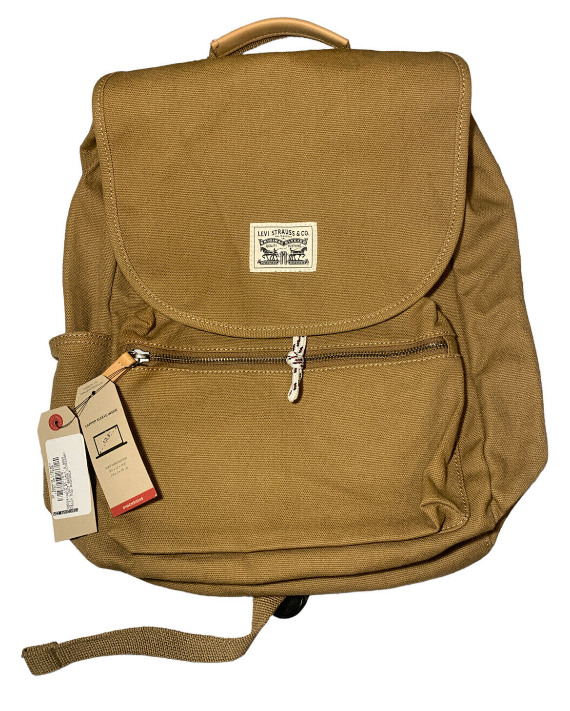 Levi’s Canvas Backpack Laptop Sleeve Unisex Light Brown SAMPLE Prototype NWT