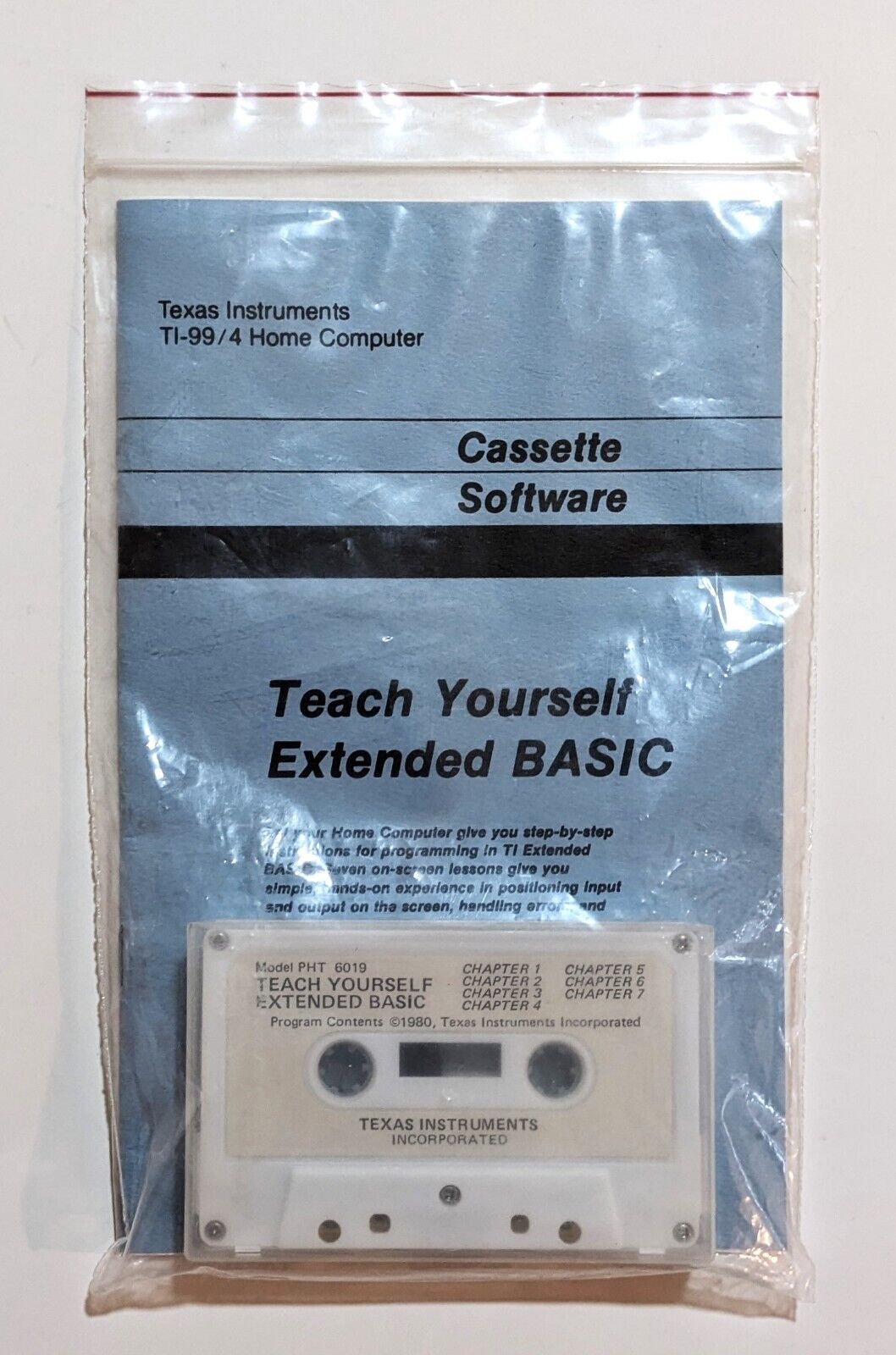 Teach Yourself Extended BASIC cassette & manual for TI-99/4A computer