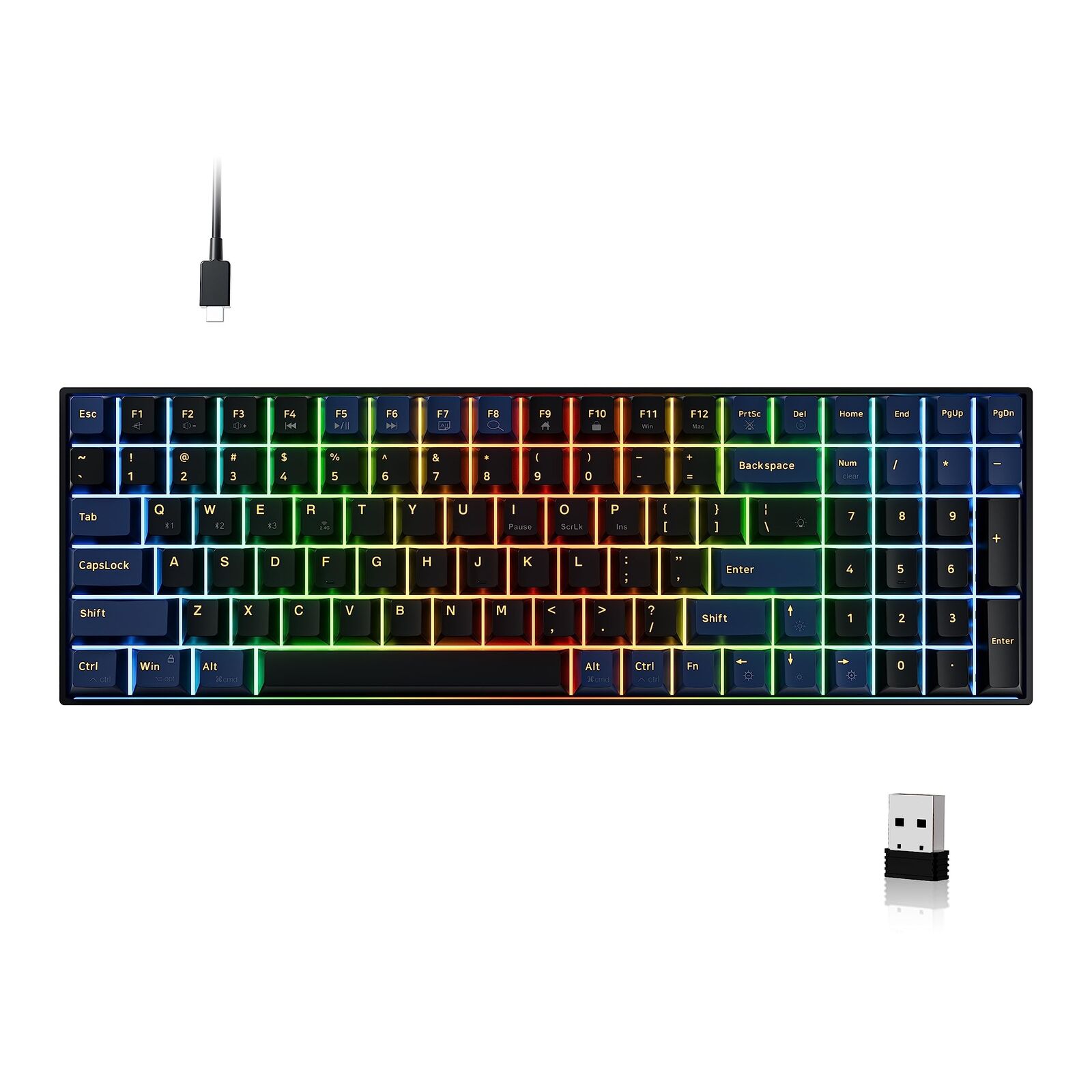 GM1000 Hot Swappable Mechanical Keyboard Compact RGB Backlit 2.4G/Bluetooth/W...
