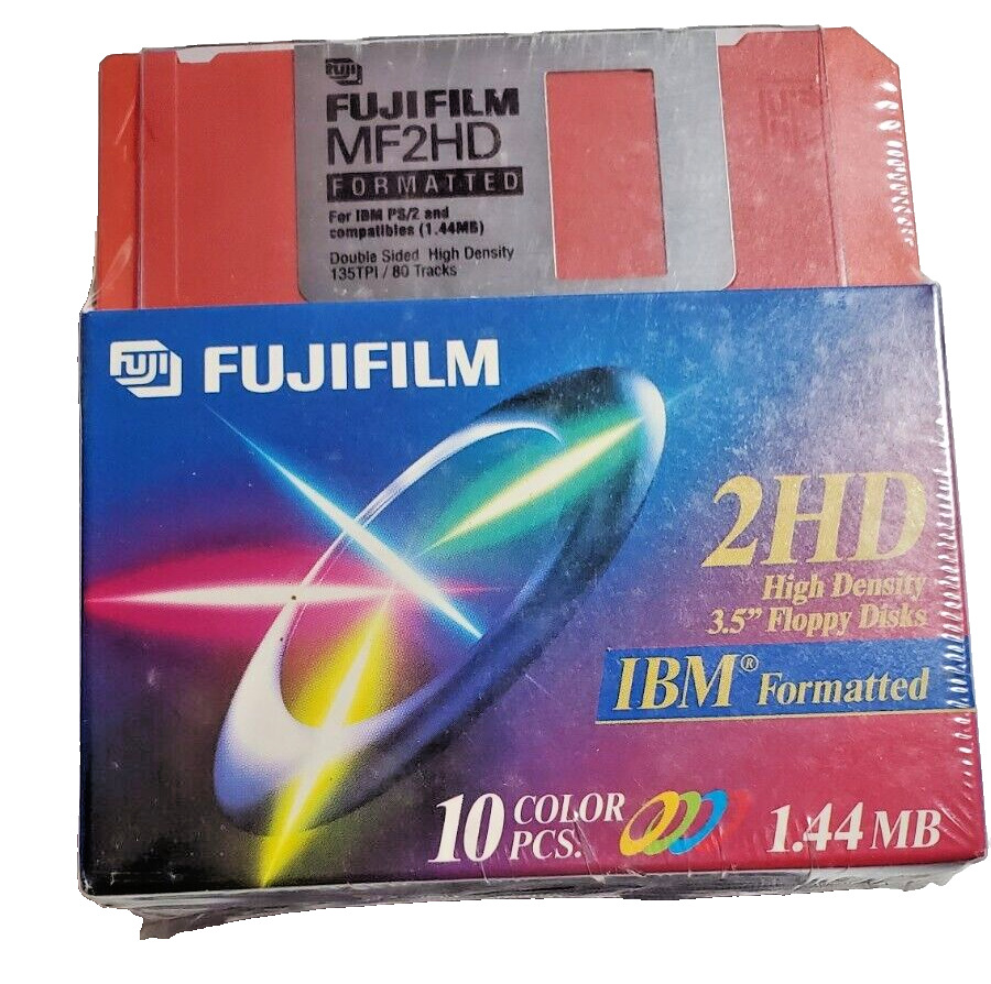 FUJIFILM Floppy Disk 2HD IBM 3.5” Color Formatted Disks 10 PK Sealed Package