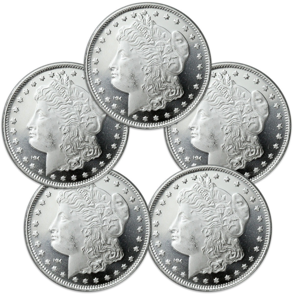 Lot of 5 - Morgan Dollar Design 1 oz .999 Silver Rounds SKU31047 