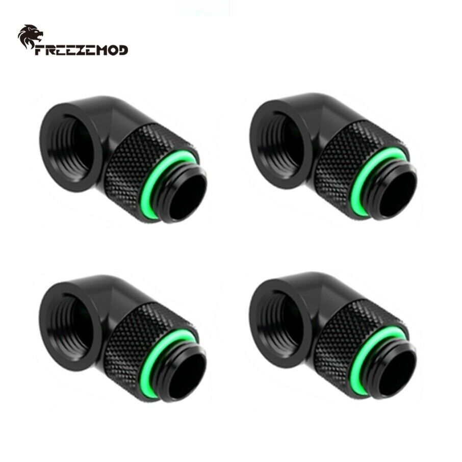 4 Pcs of FreezeMod Angled 90 Degree G1/4 Rotary Fitting Male to Female Black