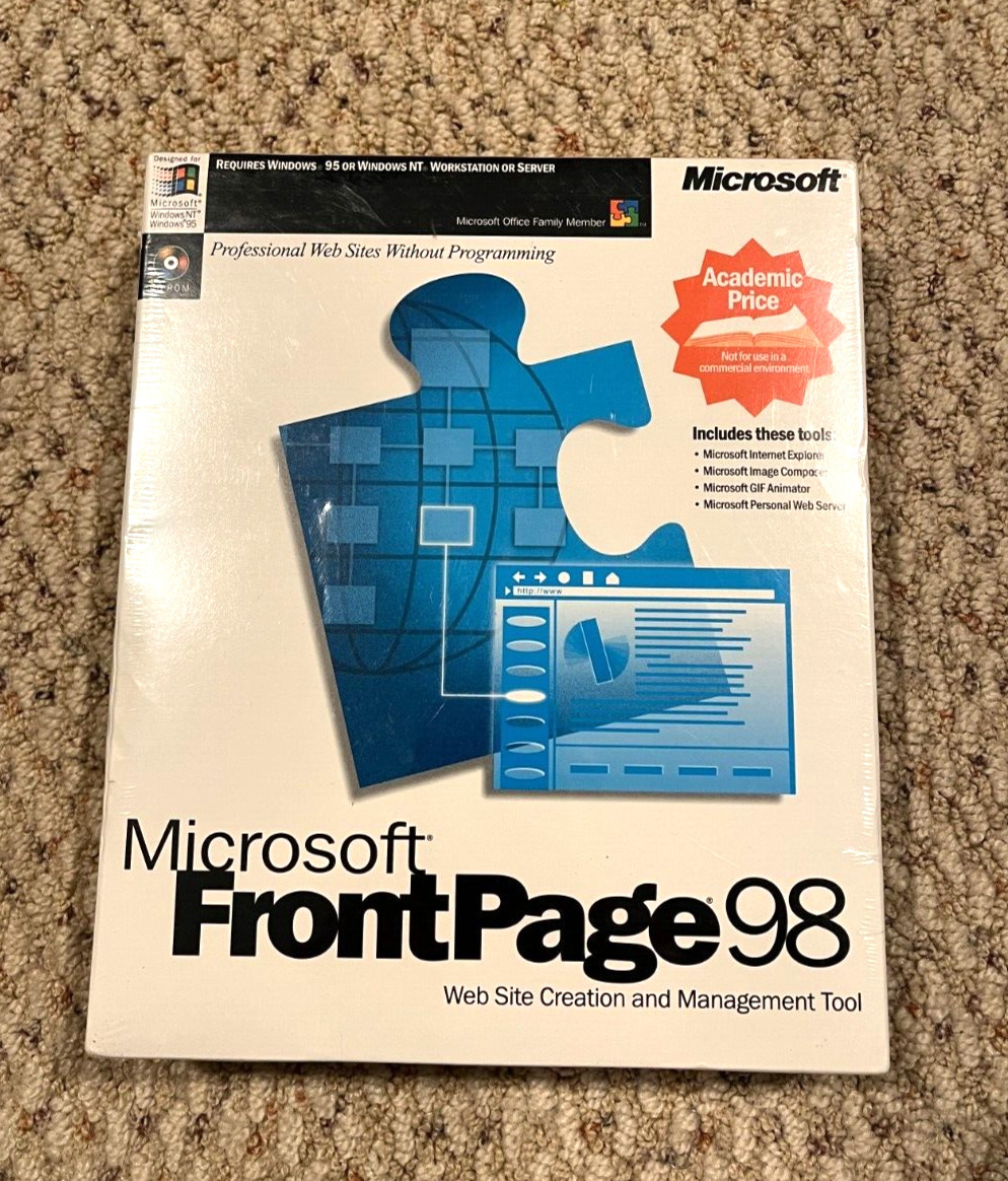 Vintage Microsoft FrontPage 98 CD Version - New, Factory Sealed