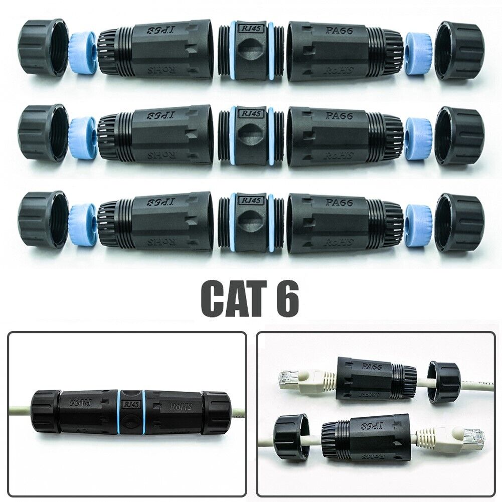 3x CAT6 RJ45 Outdoor Waterproof Network Ethernet Cable Connector Coupler Shield