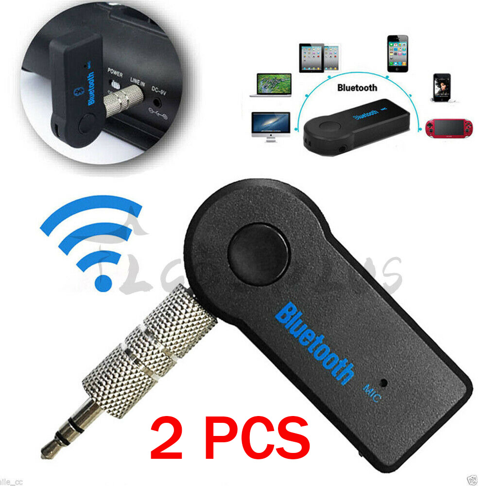 2 Pcs Wireless Bluetooth Receiver 3.5 MM AUX Audio Stereo Music Home Car Adapter