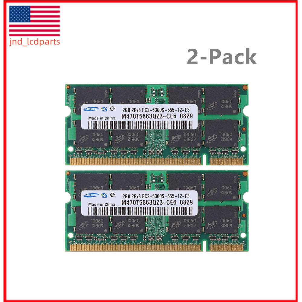 2x2GB For Samsung 2RX8 PC2-5300S DDR2-667MHz 200pin SODIMM Laptop Memory RAM