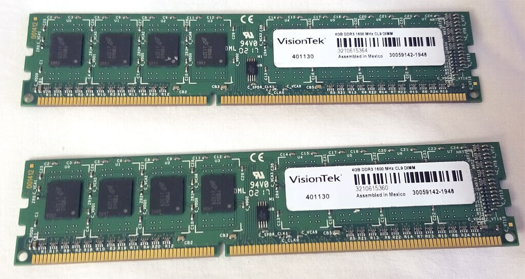 pair Visiontek Memory 8GB (2x4GB) DIMM DDR3 1600Mhz, model: 30059142-1948