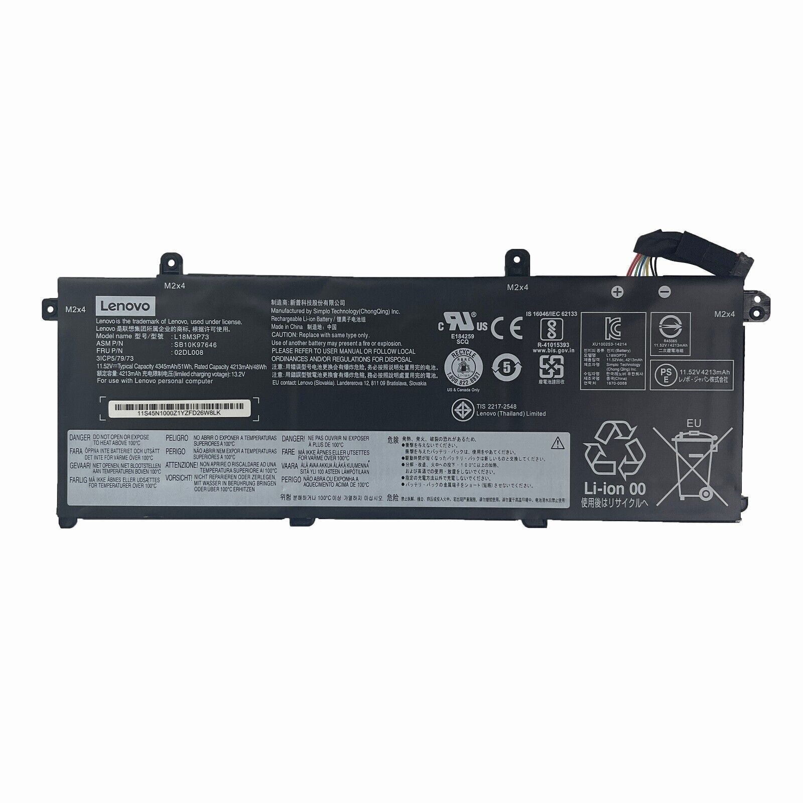 OEM 51Wh L18M3P73 L18M3P74 Battery For Lenovo ThinkPad P43S T490/T495 SB10K97645