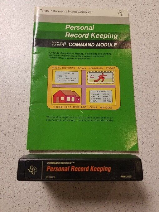 Texas Instruments Home Computer Personal Record Keeping And Cartridge Very Good