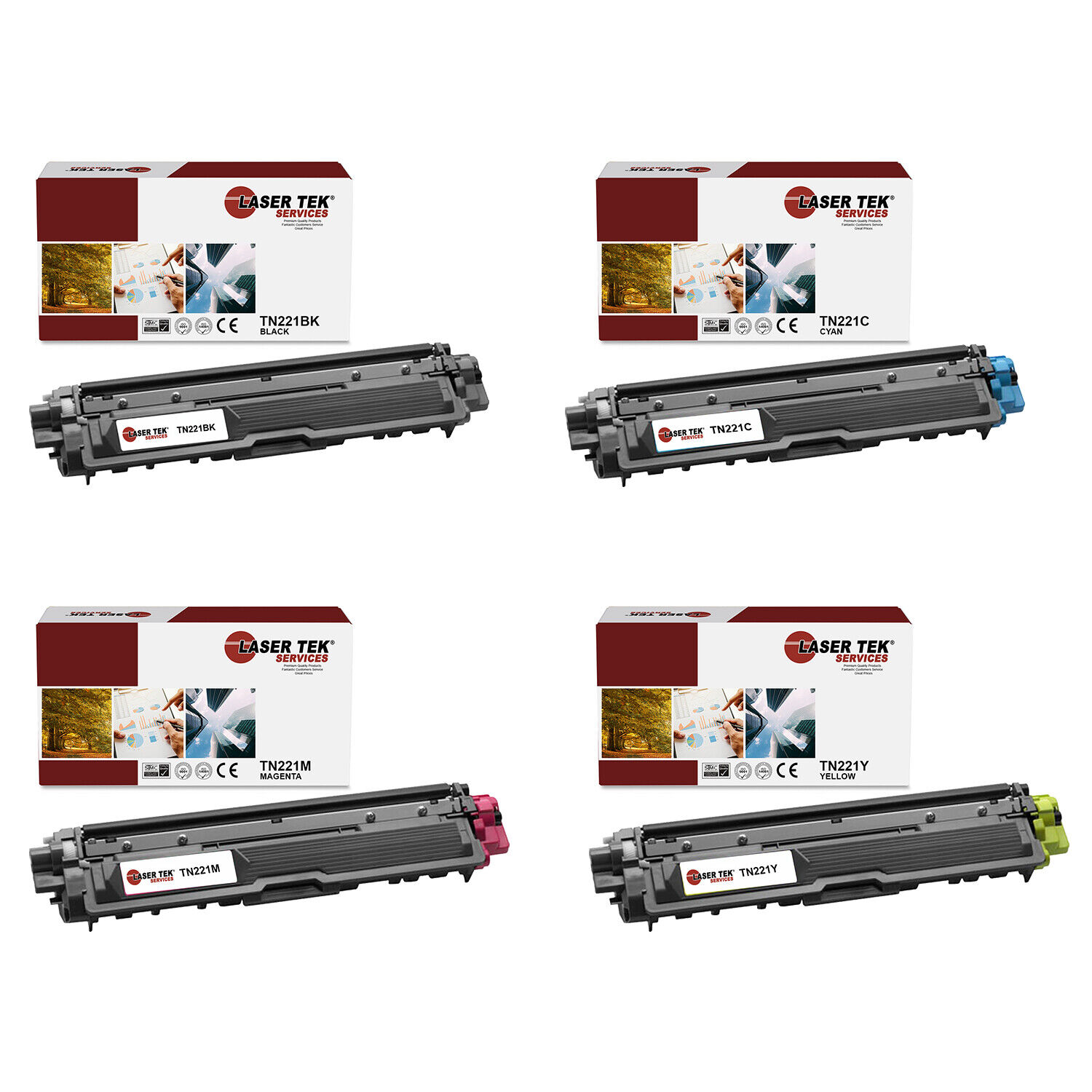 4Pk LTS TN-221 B C Y M Compatible for Brother HL3140CW 3142CW, MFC9130CW Toner