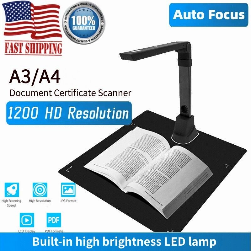 A3 A4 12MP Smart Document Scanner Portable Book Scanner OCR Auto-Flatten &Deskew