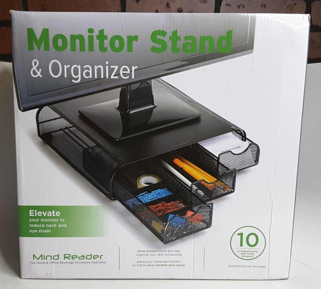 Mind Reader Perch Monitor Stand and Desk Organizer, Black