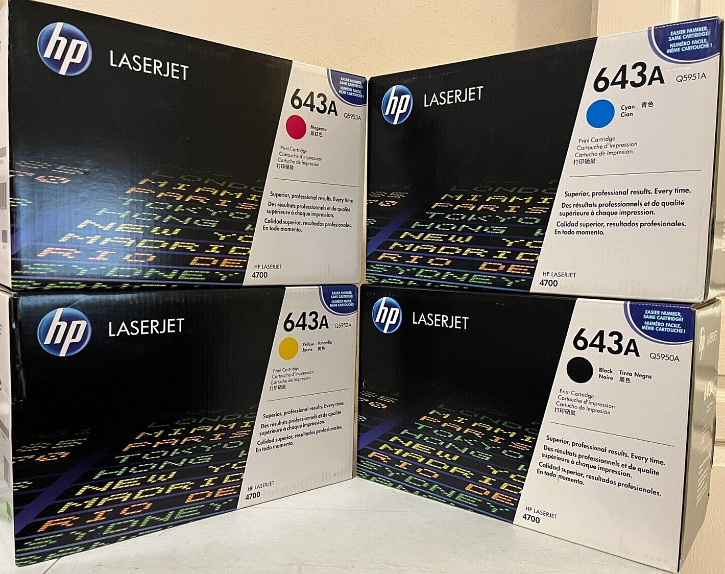 Set of 4 New Sealed HP LaserJet 643A K/C/M/Y Toner for 4700 New See Description