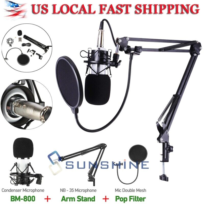 PROFESSIONAL Condenser Microphone with Mic Suspension Scissor Arm Stand Kit USA