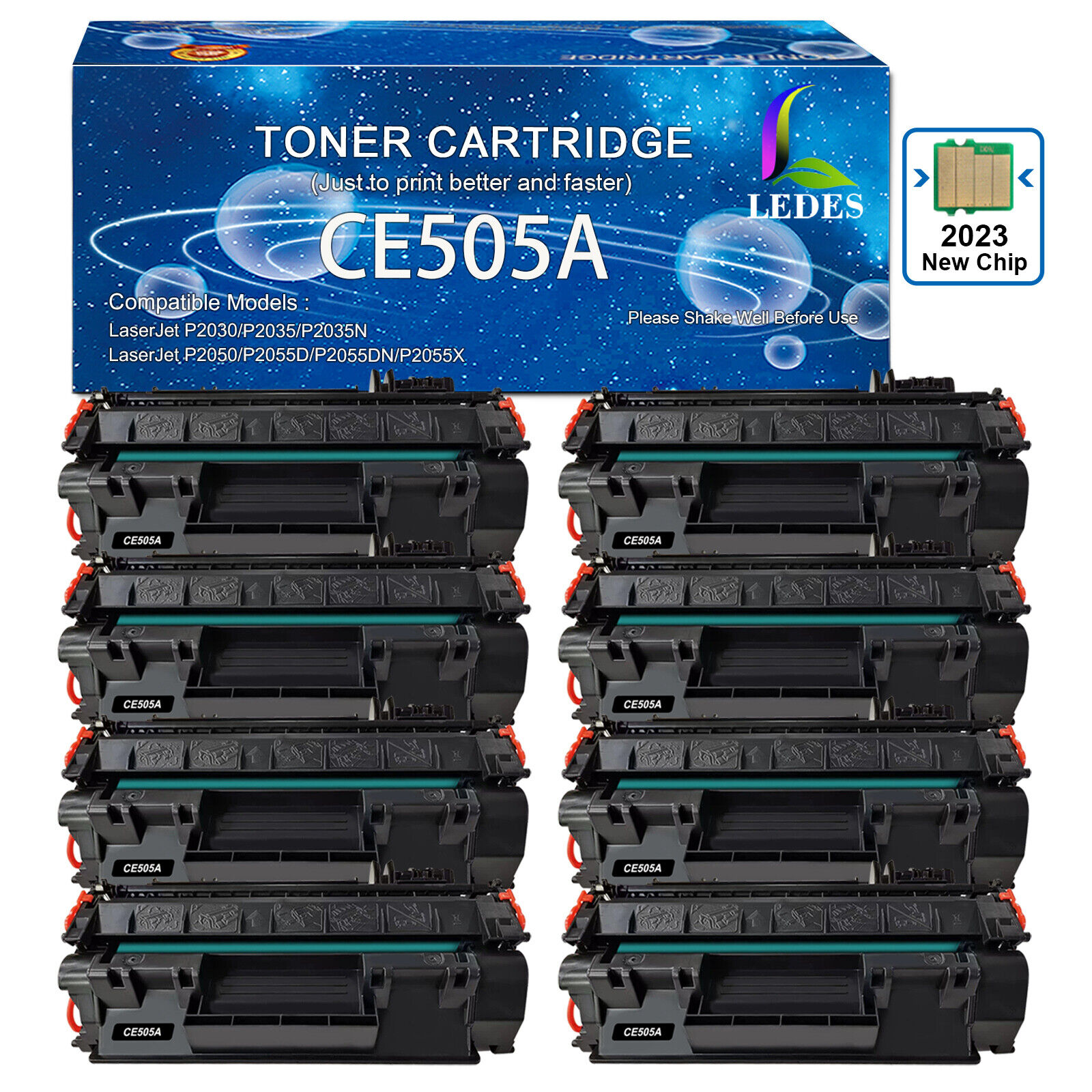 8PCS CE505A High Capacity Toner Compatible with HP LaserJet P2055dn P2035n P2035