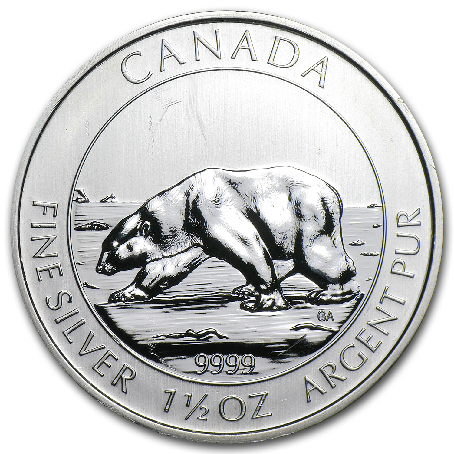 2013 1.5 oz Silver Canadian $8 Polar Bear Coin - Abrasions/Spotted