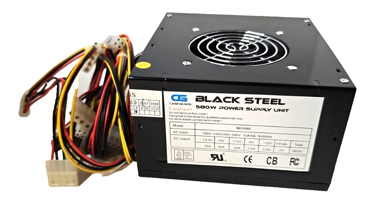 Black Steel BKS580 580W Power Supply Unit 2007 Computer 