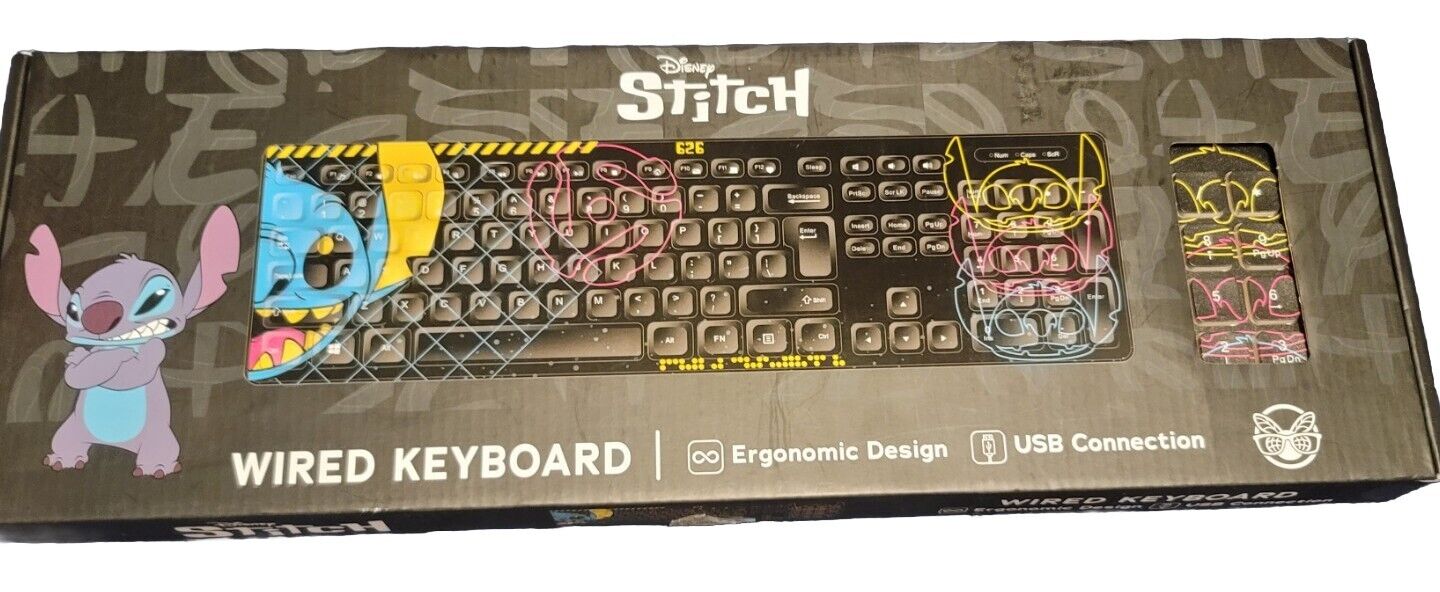 BRAND NEW Disney Stitch Wired Keyboard Ergonomic Design Noise Reduction Keycaps