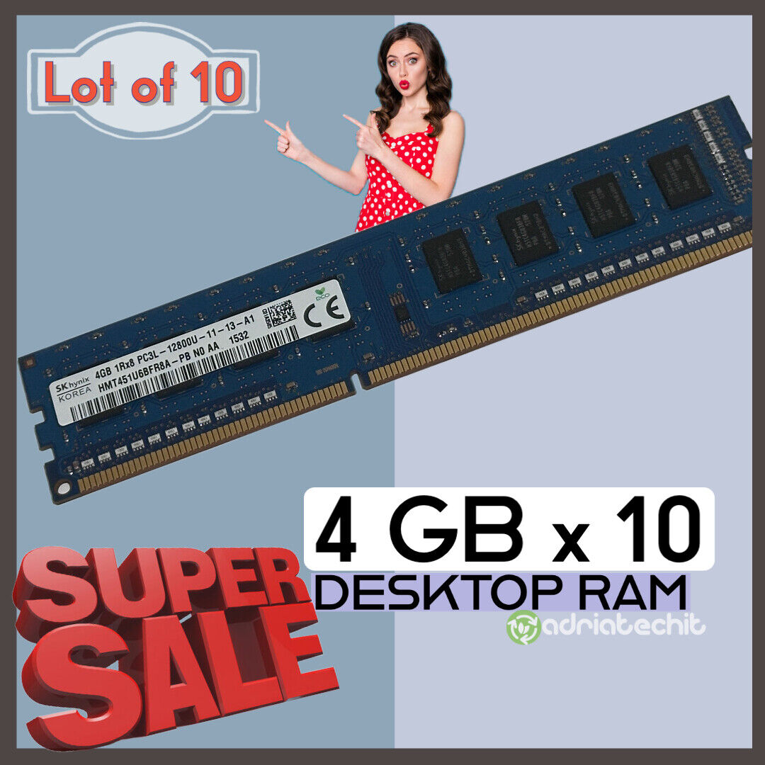 (LOT of 10 for 45$) SK Hynix 4GB 1Rx8 PC3L 12800U-11-13-A1 Desktop RAM