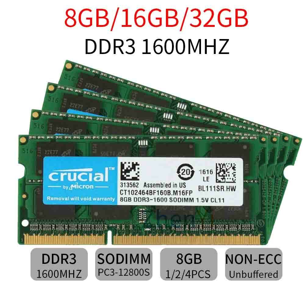 Crucial 32GB 16GB 8GB 4G PC3 / PC3L DDR3 / DDR3L1600MHz SODIMM Laptop Memory LOT