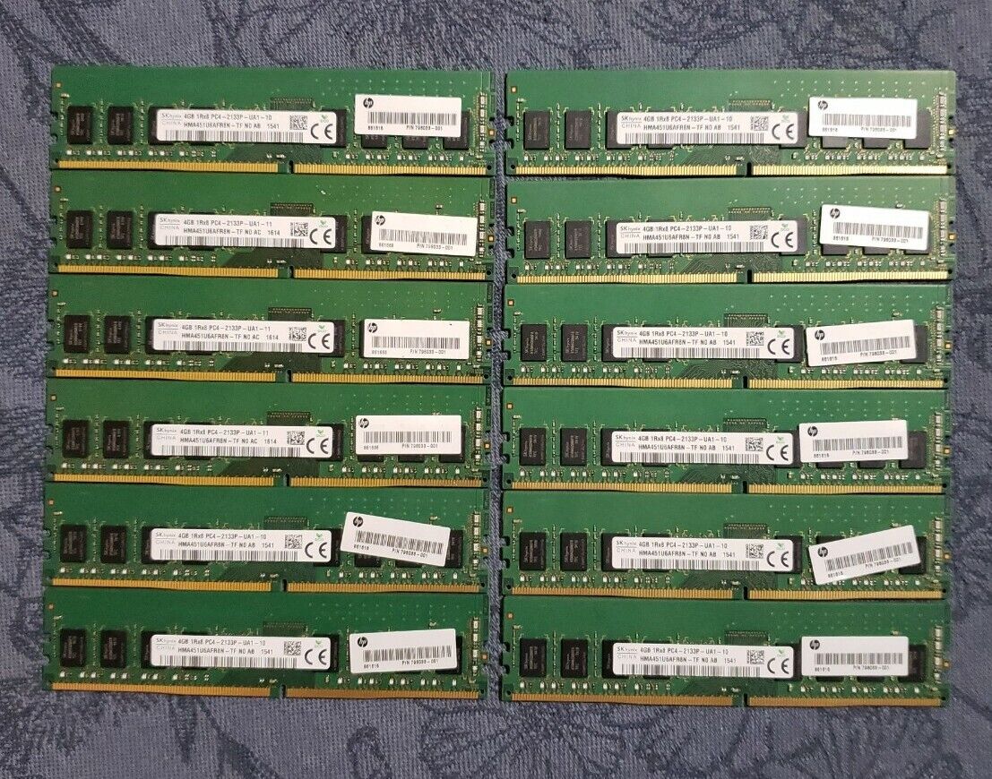 Lot of (12x) Skhynix 4GB 1Rx8 PC4-2133P HMA451U6AFR8N-TF Memory RAM (48GB total)