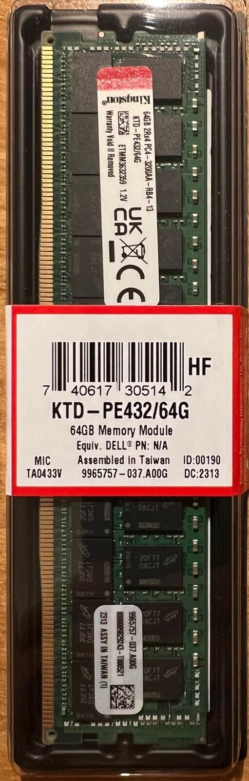 Kingston DDR4-3200 64GB ECC REG CL22 Server Memory KTD-PE432/64G 